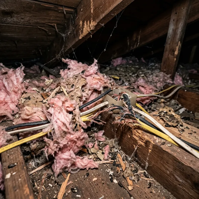 Contaminated ceiling insulation being assessed in a Gheringhap roof space