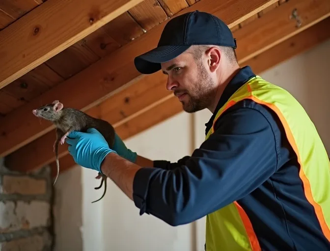 Technician inspecting a roof cavity for a dead rat in Gheringhap